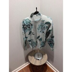 Lauren Conrad Mock Turtleneck Blue Floral Sweater Medium